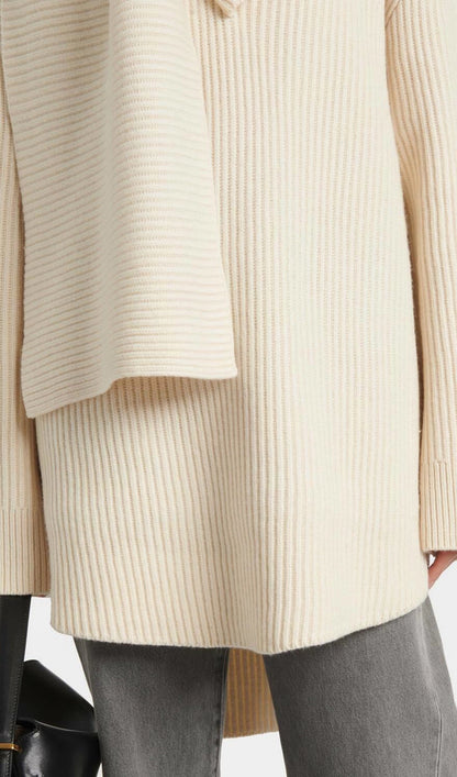 Ribbed-Knit Wool Scarf Sweater In Apricot