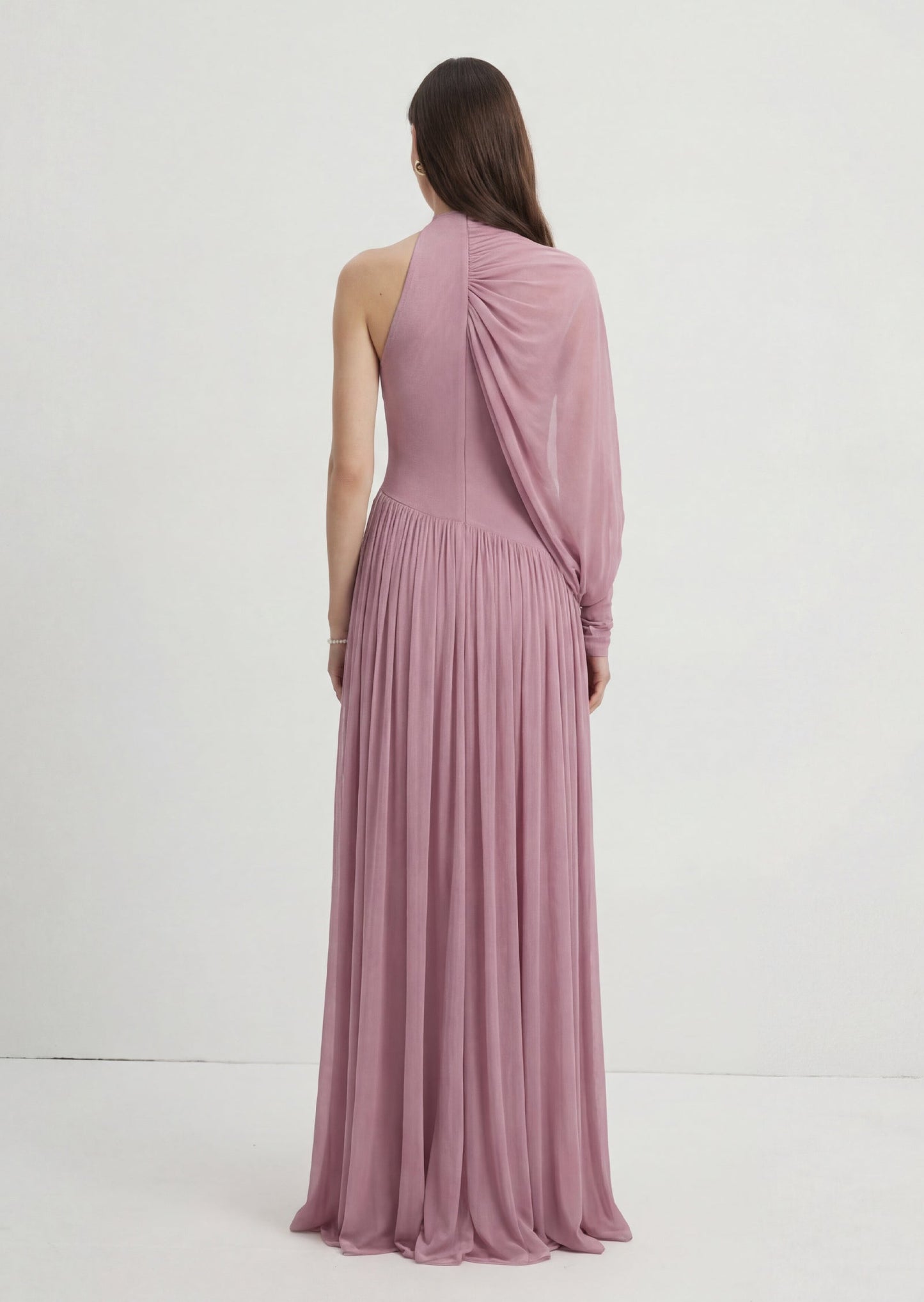 Dusty Pink One Sleeve Draped Maxi Dress