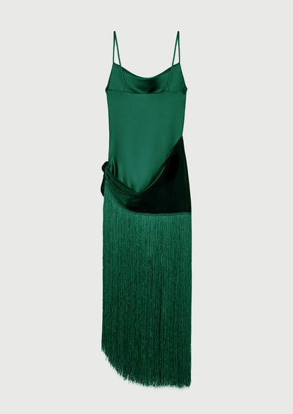 Tassel Satin Patchwork Maxi Dress
