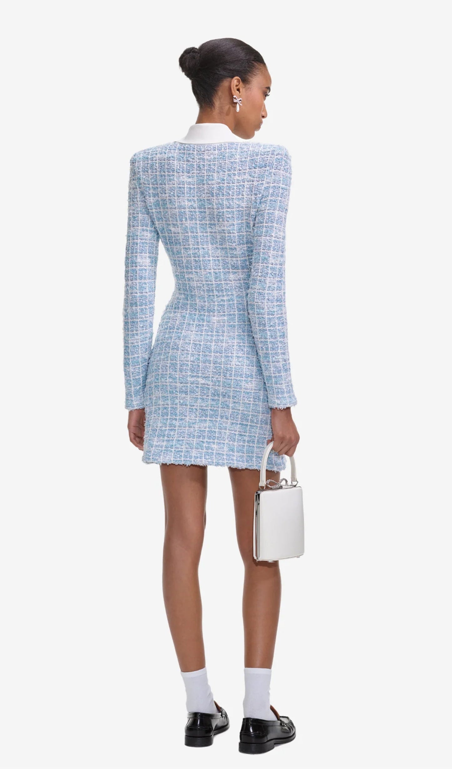 Blue Check Collared Knit Mini Dress