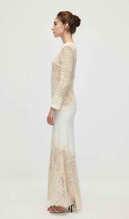 Textured Floral Embroidered Sequined Maxi Dress In Ivory