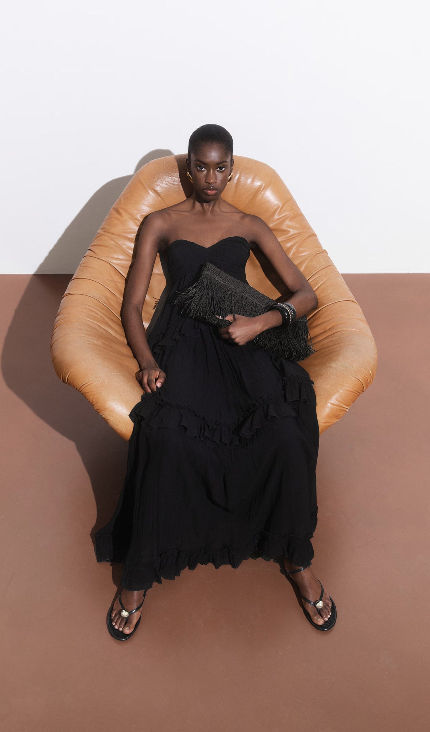 Strapless Layered Maxi Dress In Black