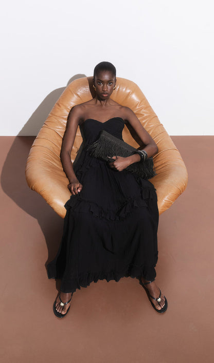 Strapless Layered Maxi Dress In Black