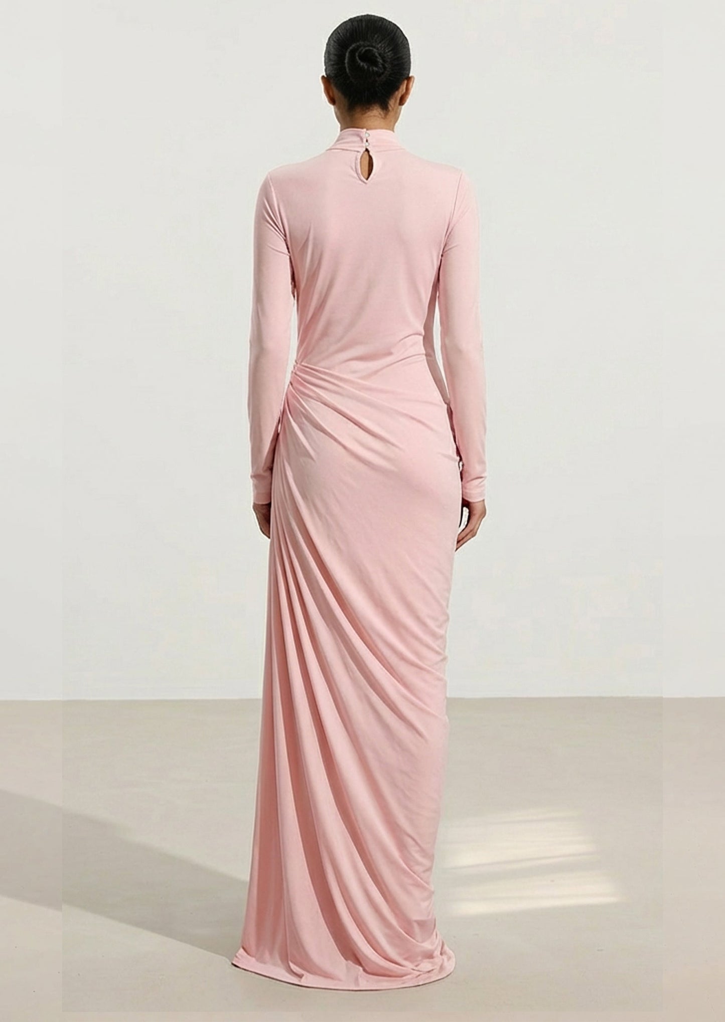 Layali Rose Draped High Neck Maxi Dress