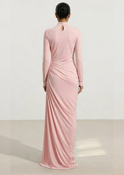 Layali Rose Draped High Neck Maxi Dress