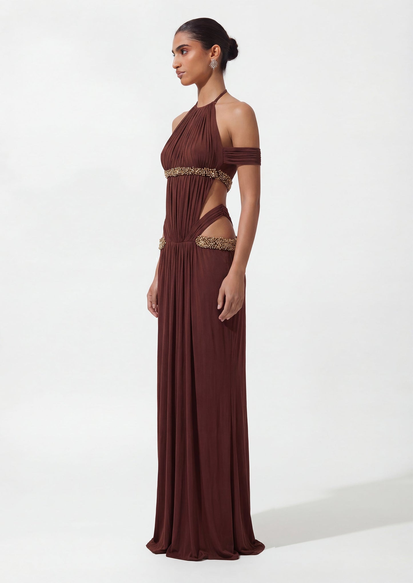 Crystal-Embellished Cutout Halterneck Gown
