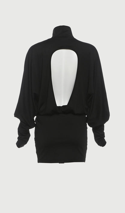 High Neck Backless Mini Dress In Black