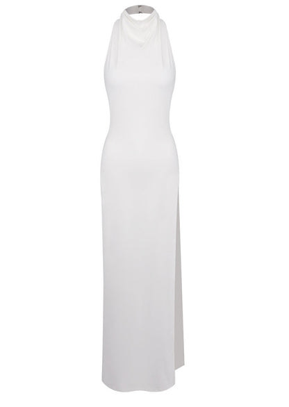 Halter Neck Open Back Slit Maxi Dress