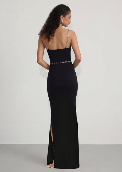 Sleeveless Chain Maxi Dress In Black