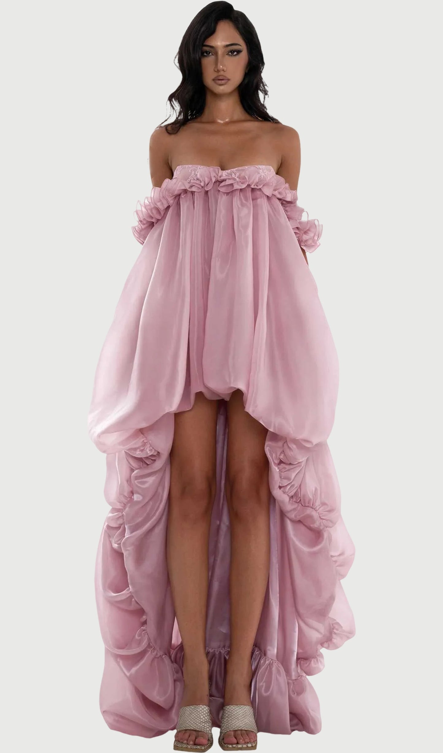 Glossy Bubble Hem Dress In Pink