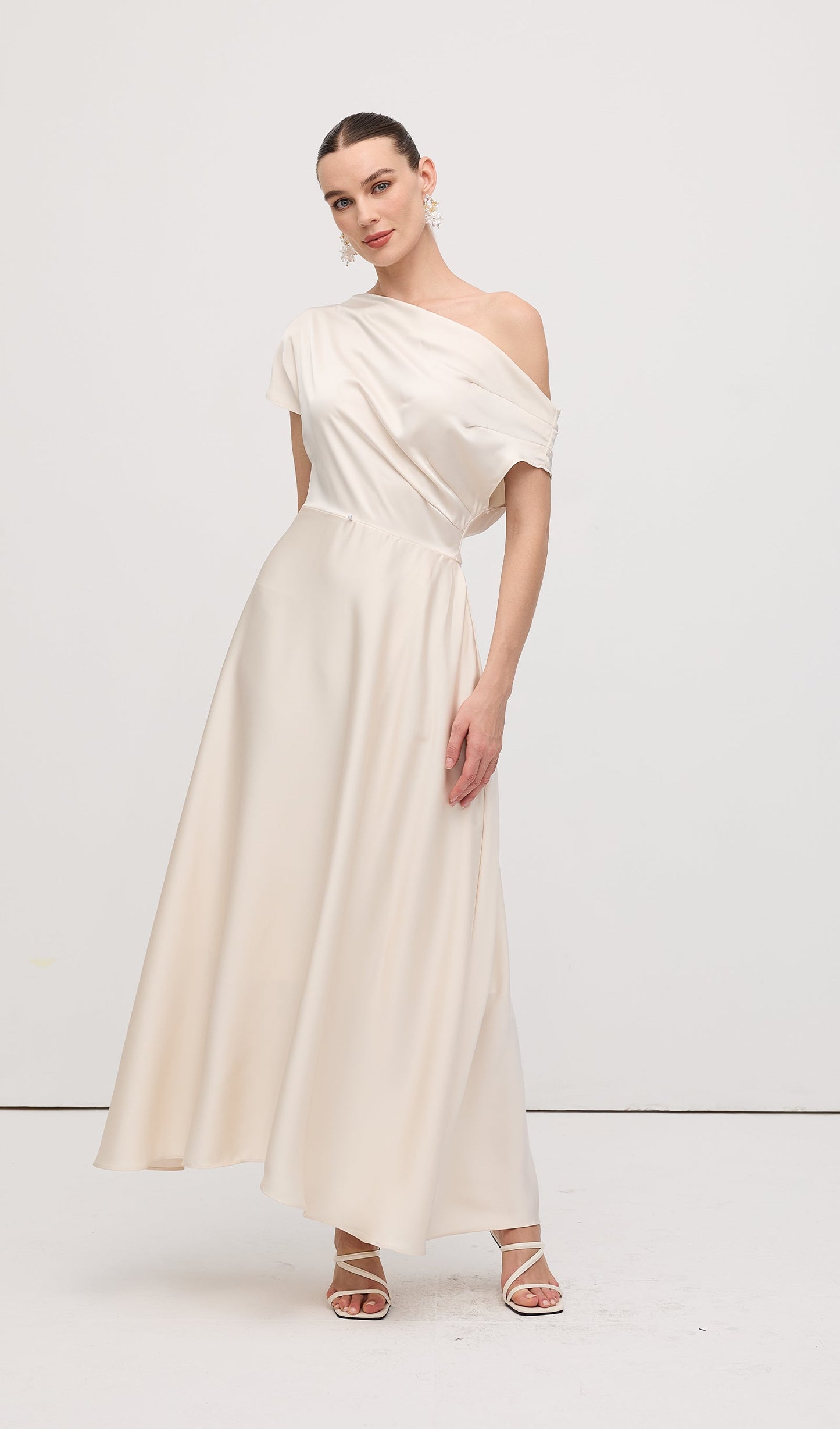 Asymmetry Satin Lace Up Maxi Dress