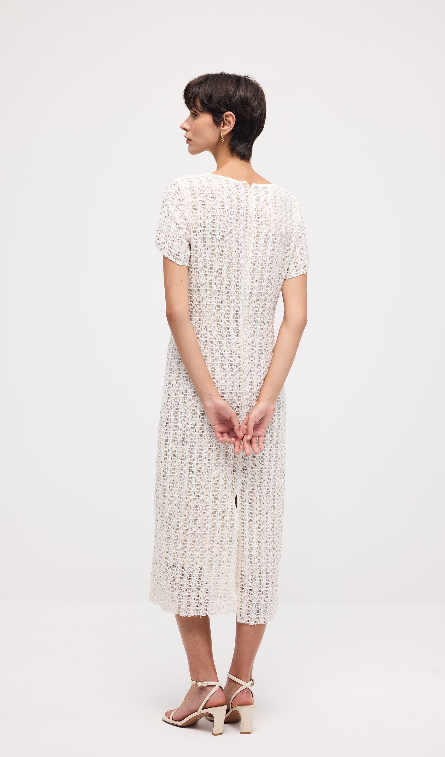 Short Sleeve Crochet Midi Dress