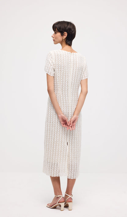 Short Sleeve Crochet Midi Dress