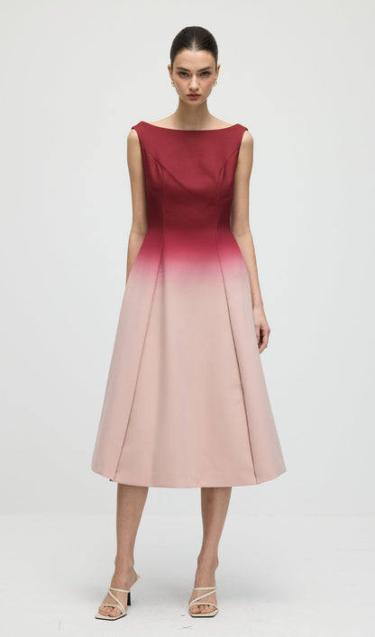 A Line Ombre Wine Midi Dress