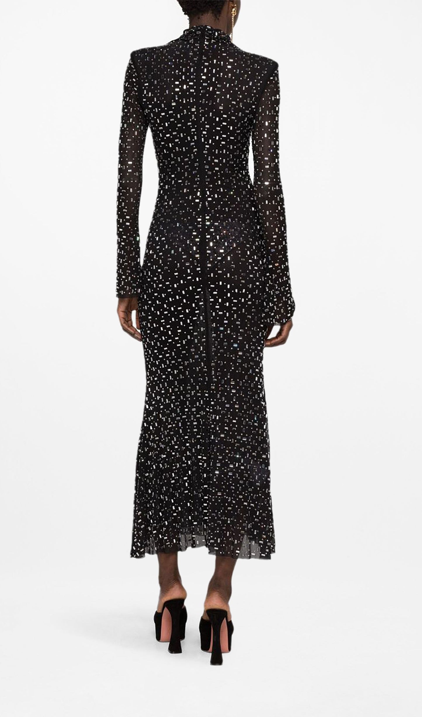 Rhinestone-Embellished Mesh Midi Dress