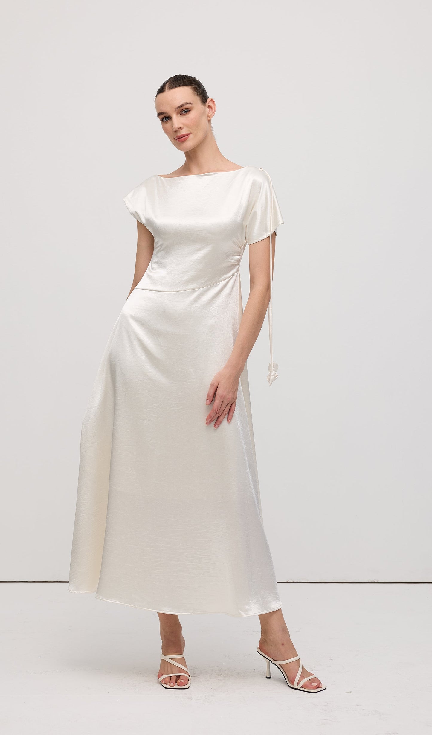 Asymmetric Short sleeve Satin Midi Dress