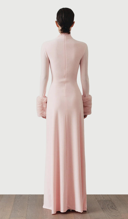Slit Maxi Dress With Detachable Fur Details