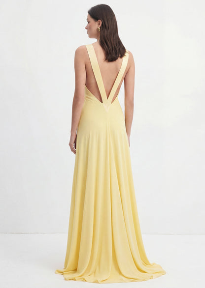 Deep V Neck Sleeveless Maxi Dress In Yellow