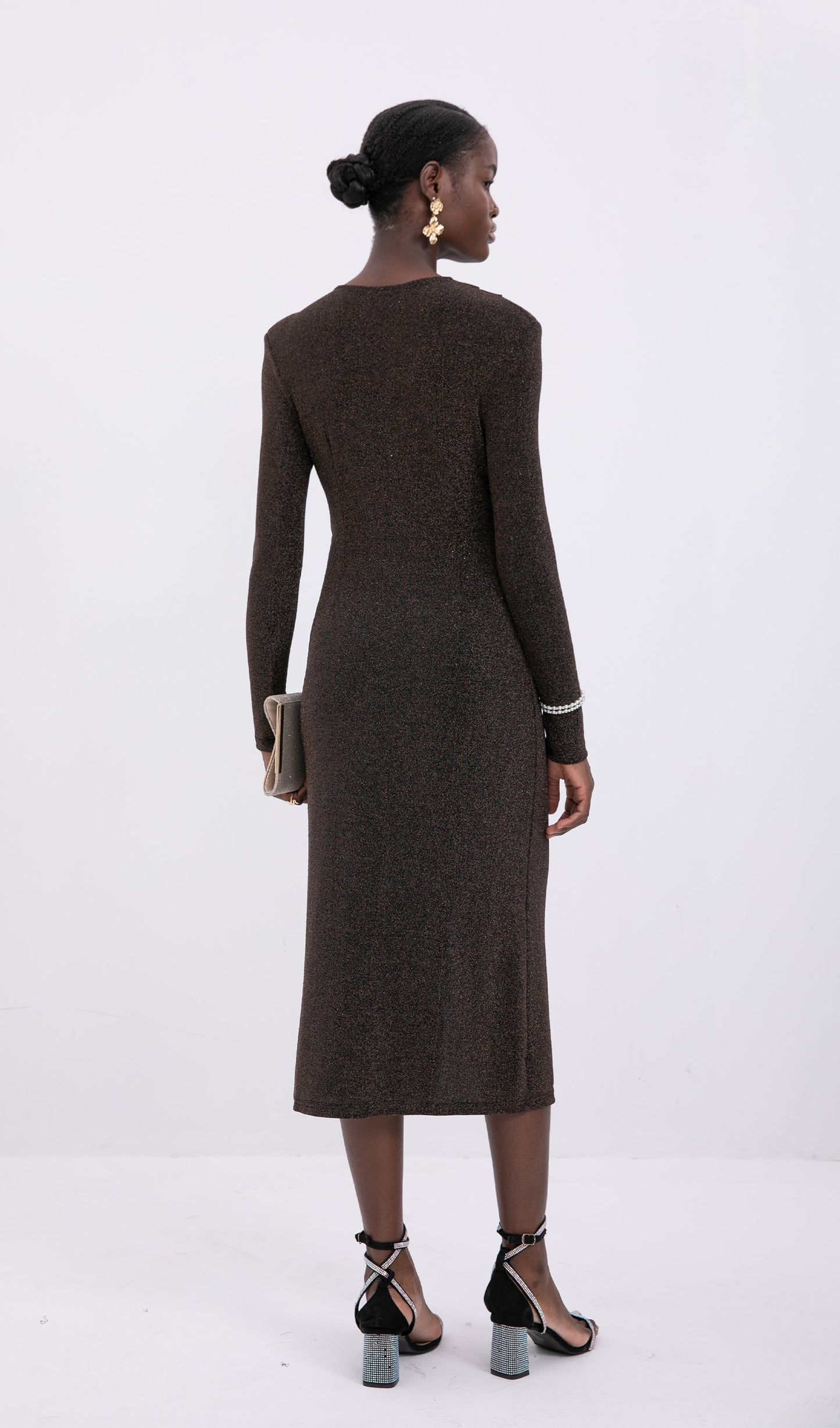 Trendy Sparkle Knit Twist-Front Midi Dress