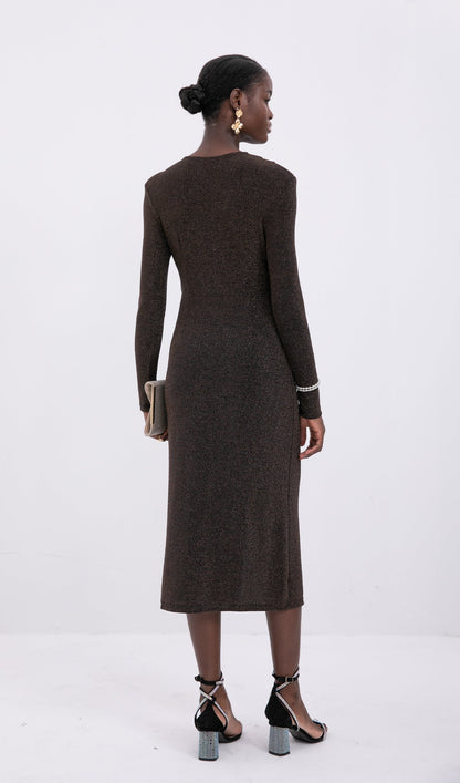Trendy Sparkle Knit Twist-Front Midi Dress
