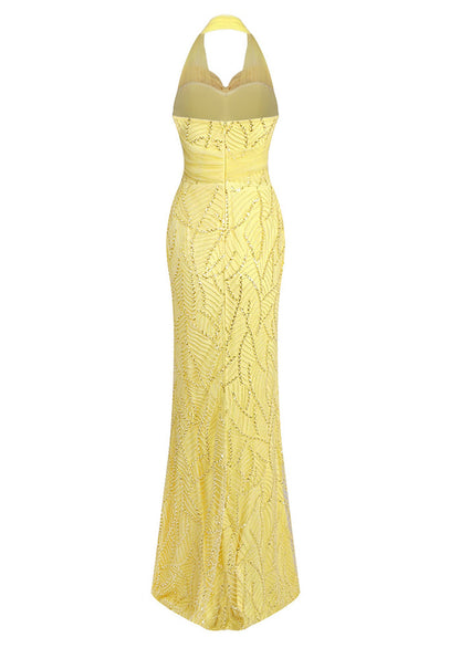 Halterneck Bowknot Beaded Maxi Gown