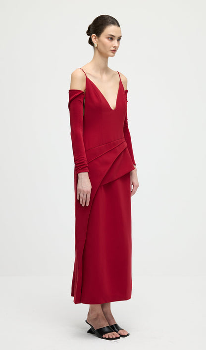 A Line Maxi Dress With V Neckline In Red