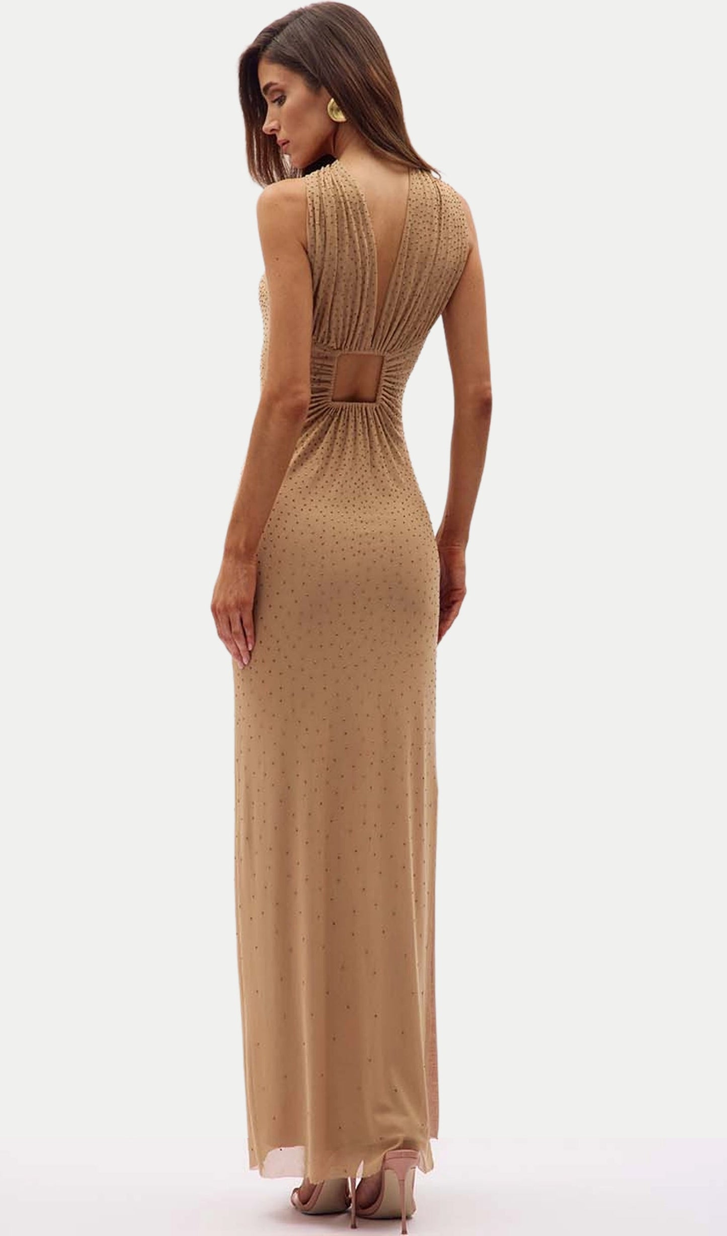 Halter Neck Rhinestone Maxi Dress