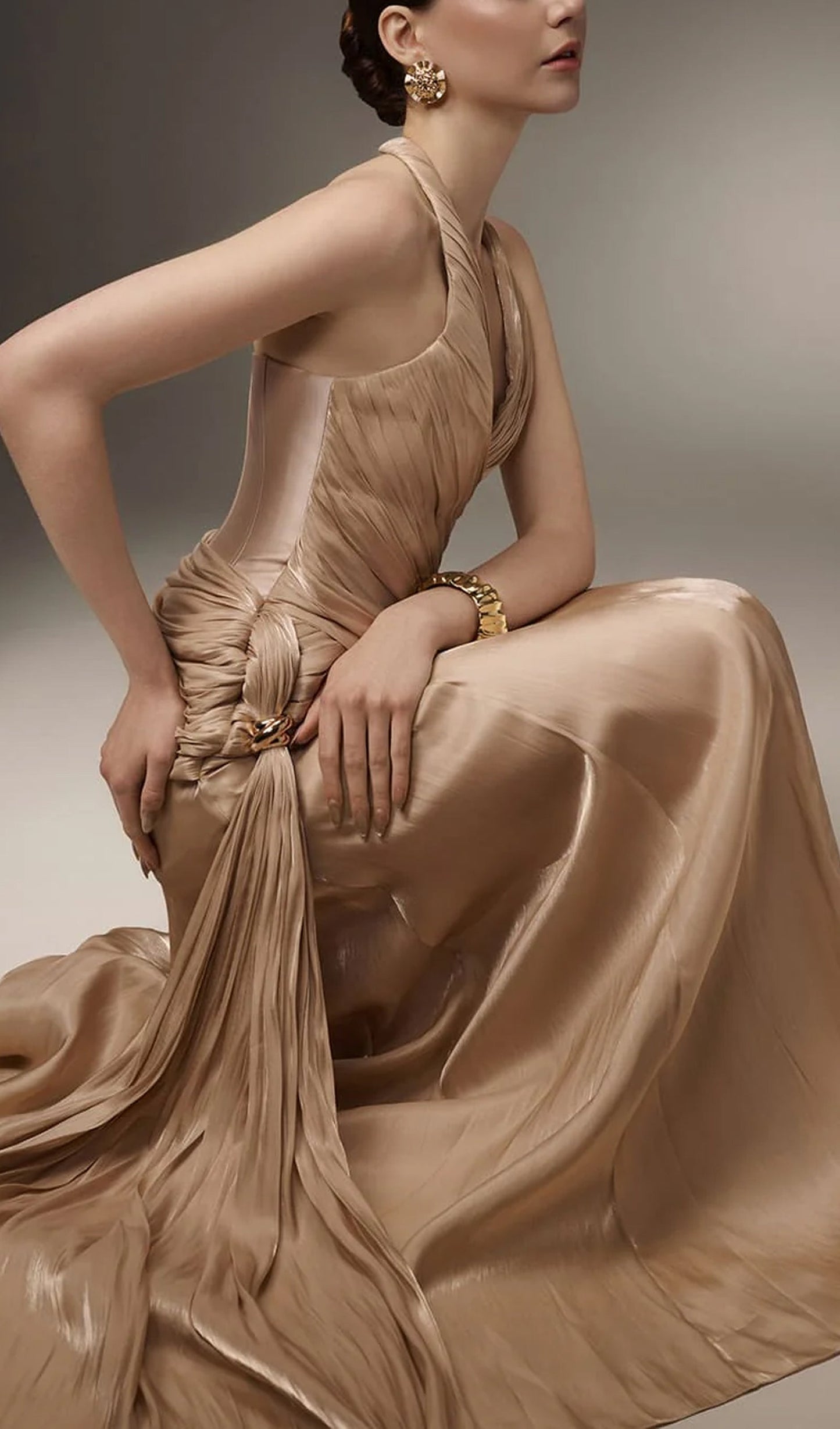 Corset Waist Silk Blend Maxi Dress