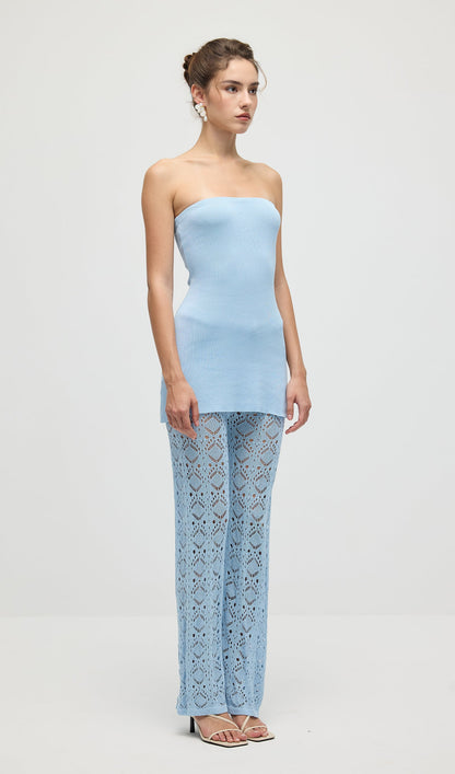 Bandage Knit Top & Crochet Knit Pants In Blue