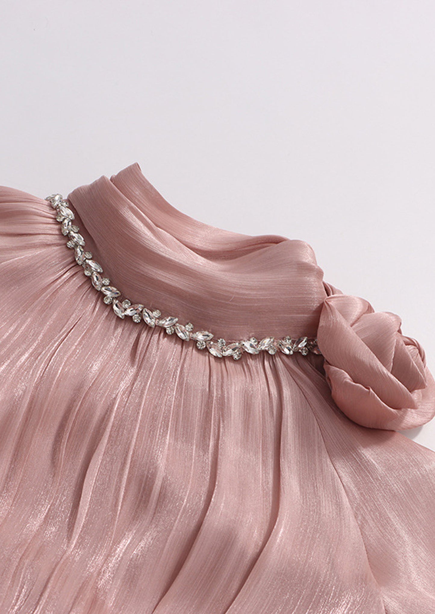 Floral Pleated Glossy Maxi Dress In Pink