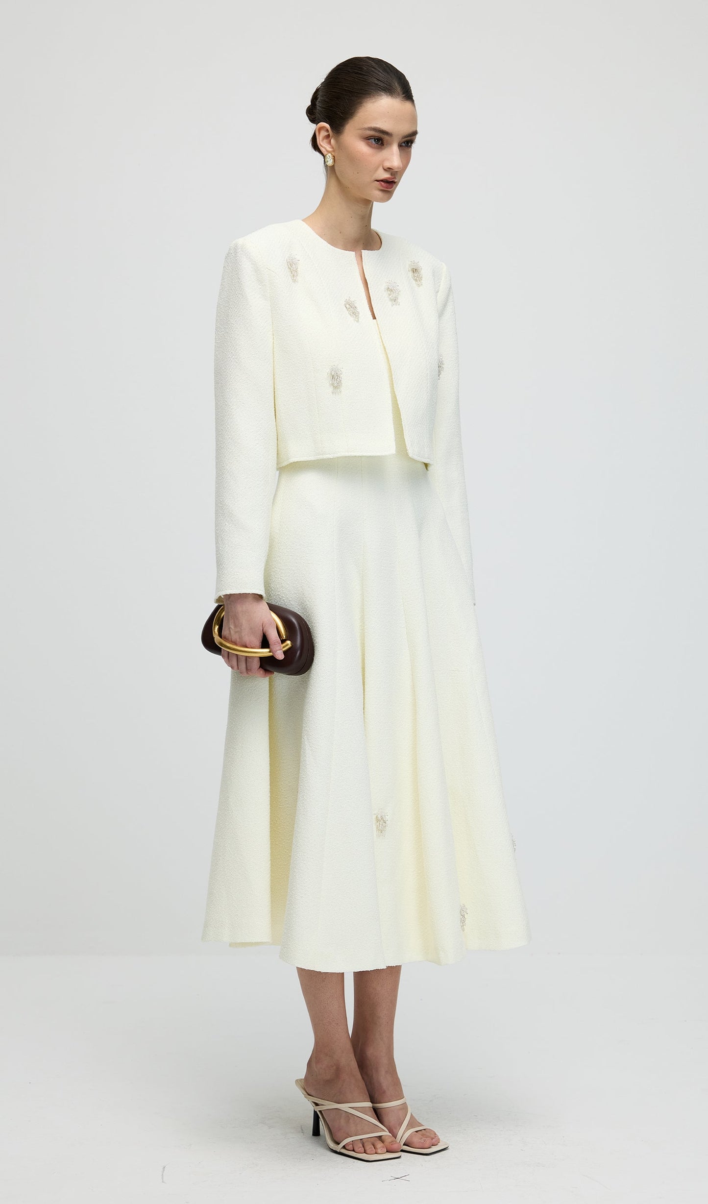 Long Sleeve Tweed Midi Dress Set