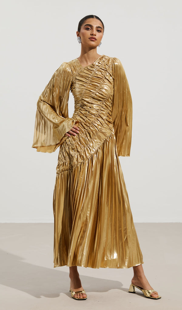 Metallic Maxi Dress In Gold