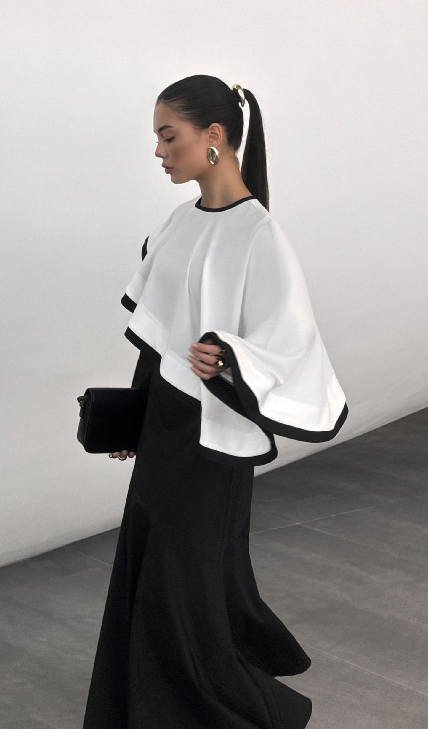 Contrasting Cape Maxi Dress