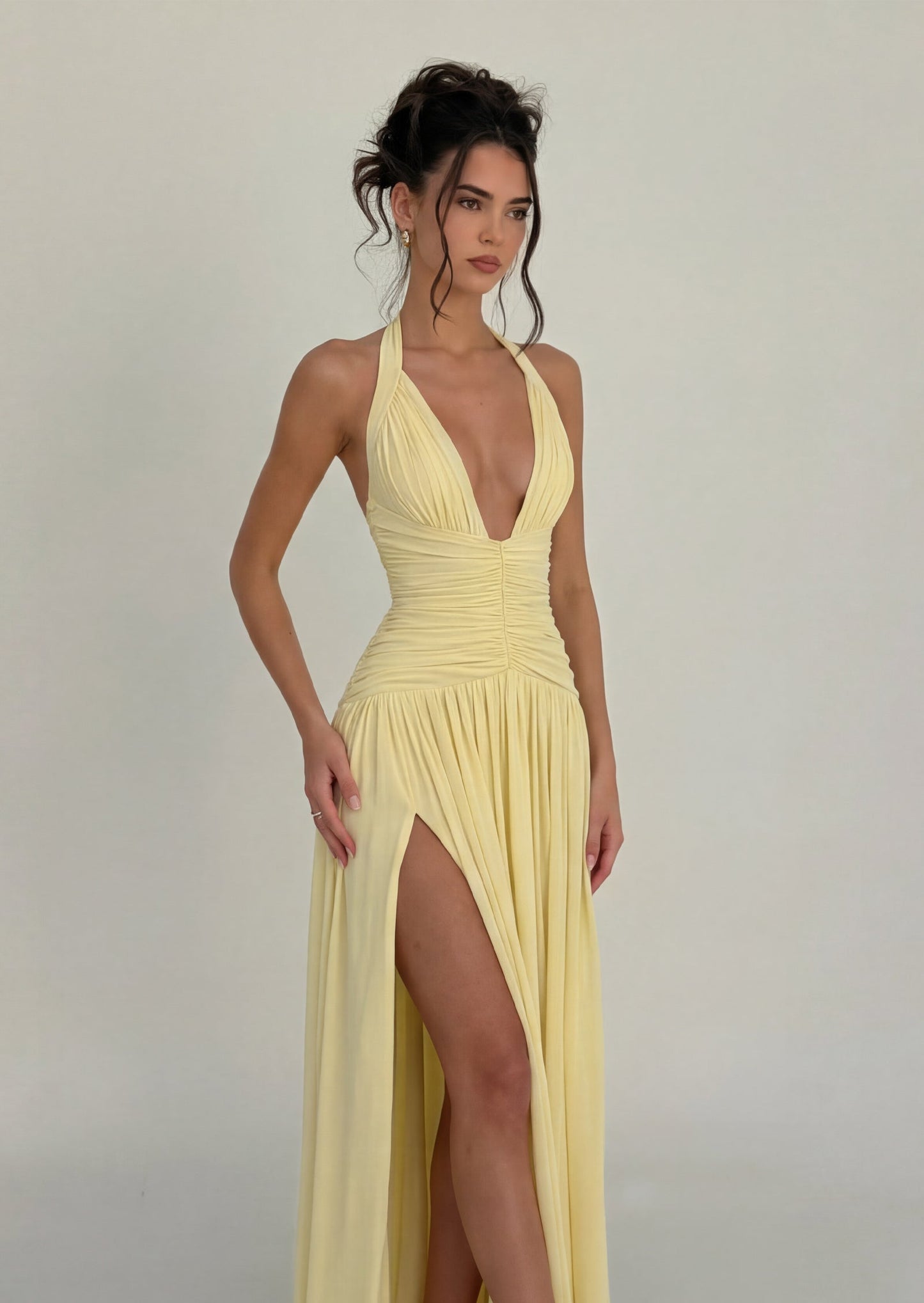 Cyra Halter Maxi Dress In Lemon