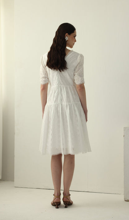 V Neck Midi Dress In White