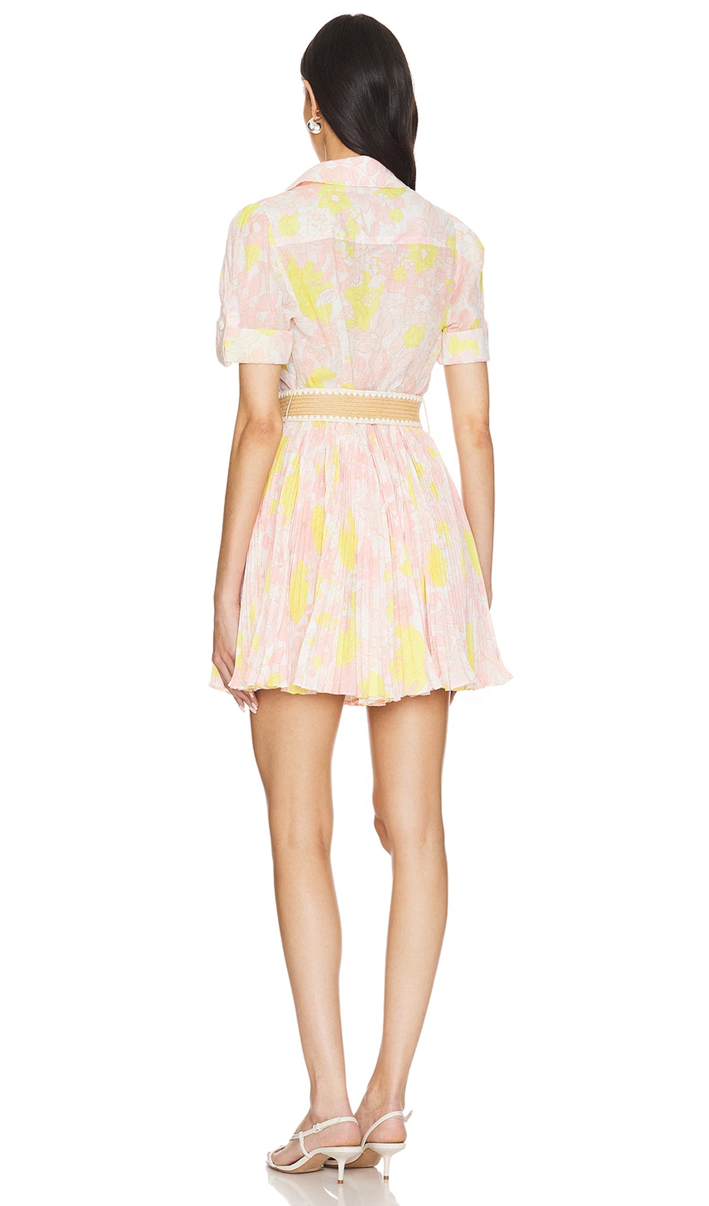Print Short Sleeve With Belt Mini Dress