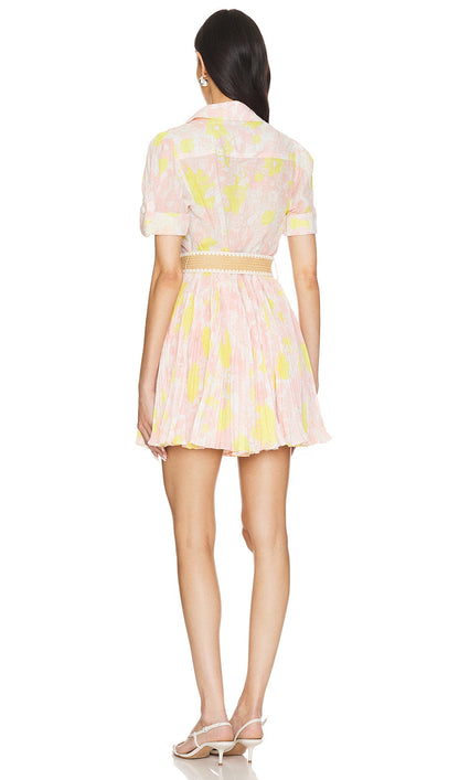 Print Short Sleeve With Belt Mini Dress