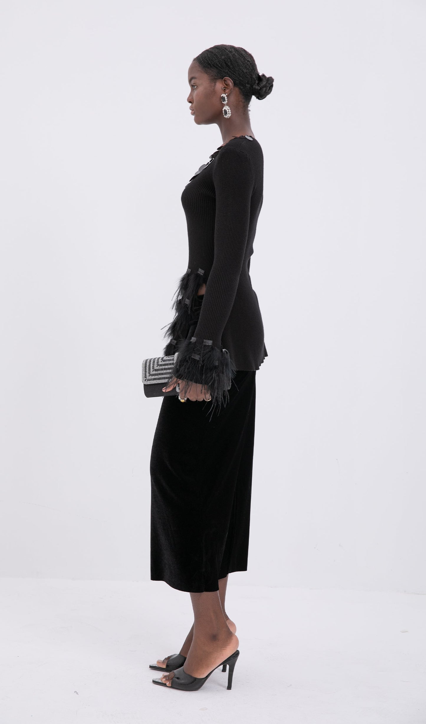 Velvet Midi Skirt-Black