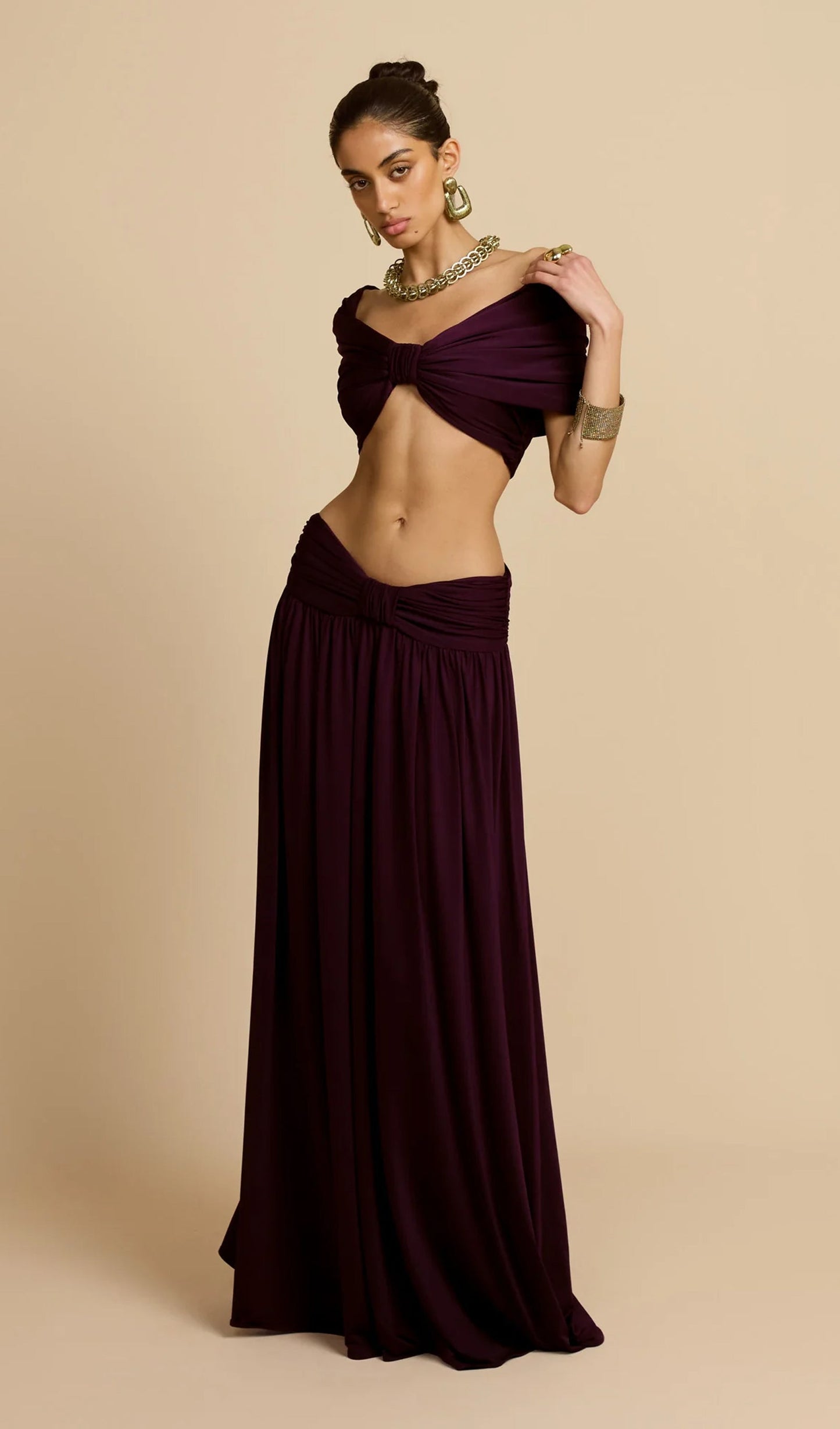 Ruched Top & Maxi Skirt Two Piece Set