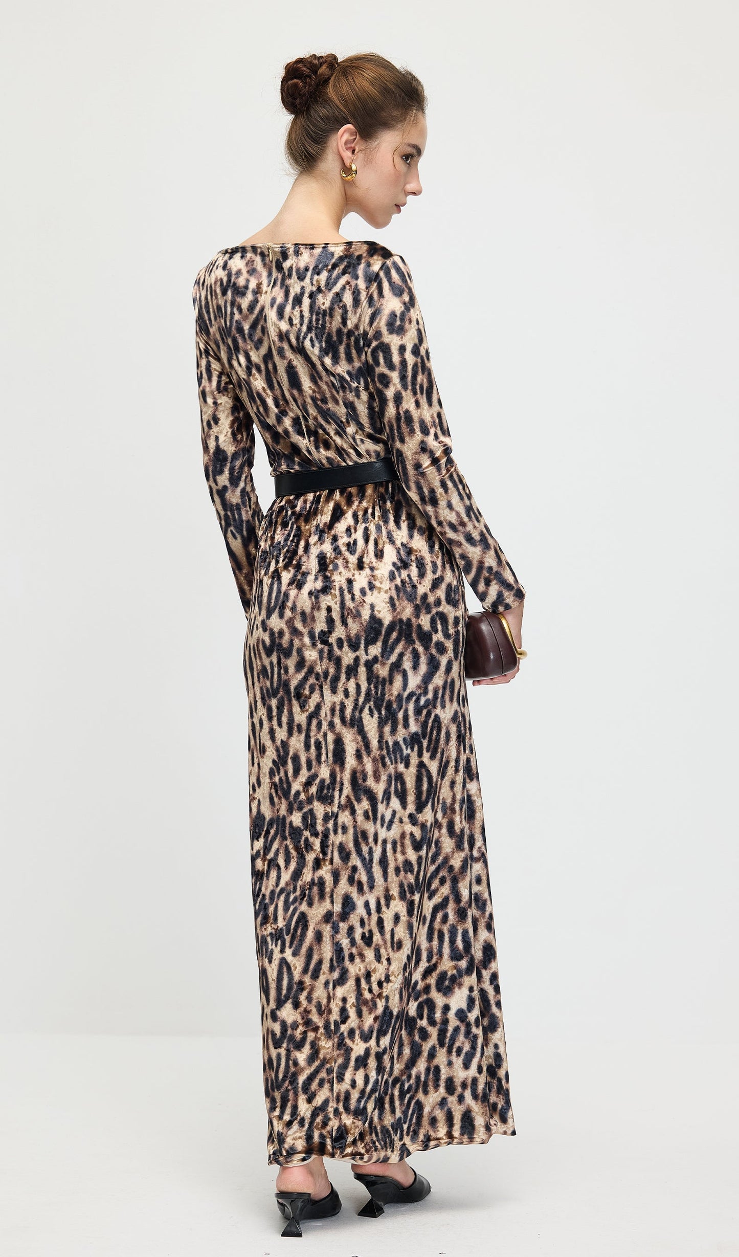 Leopard Printed Velvet Maxi Dress