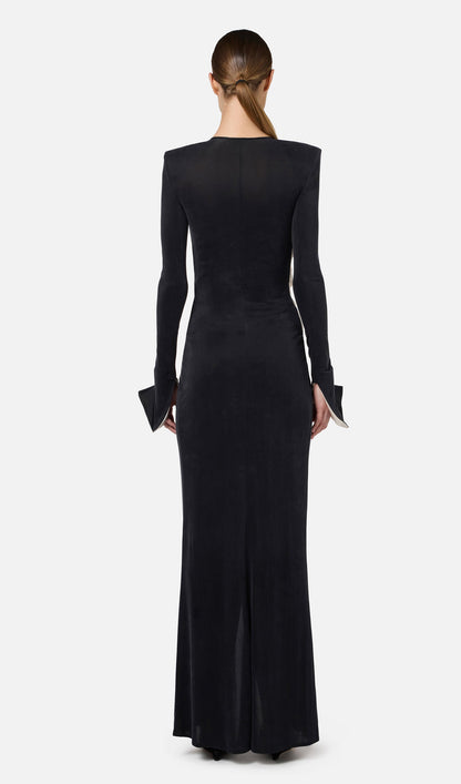 Draped Jersey Velvet Maxi Dress