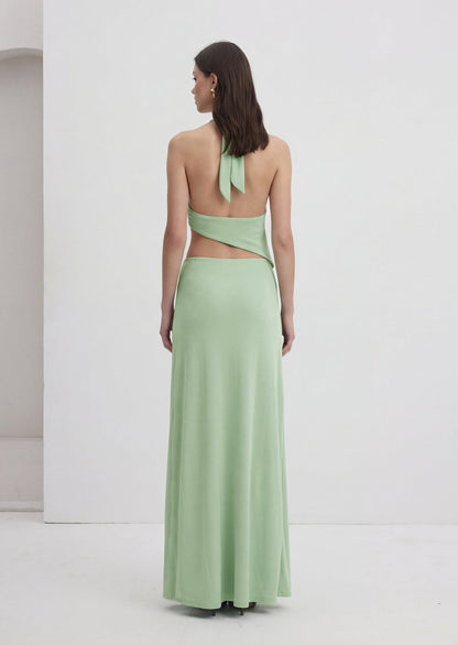 Irregularly Pleated Top & Tie-Up Slit Skirt Set