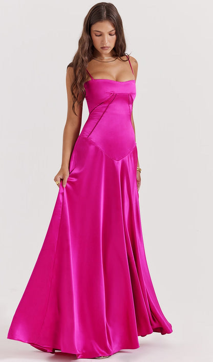 Satin Lace Up Maxi Dress