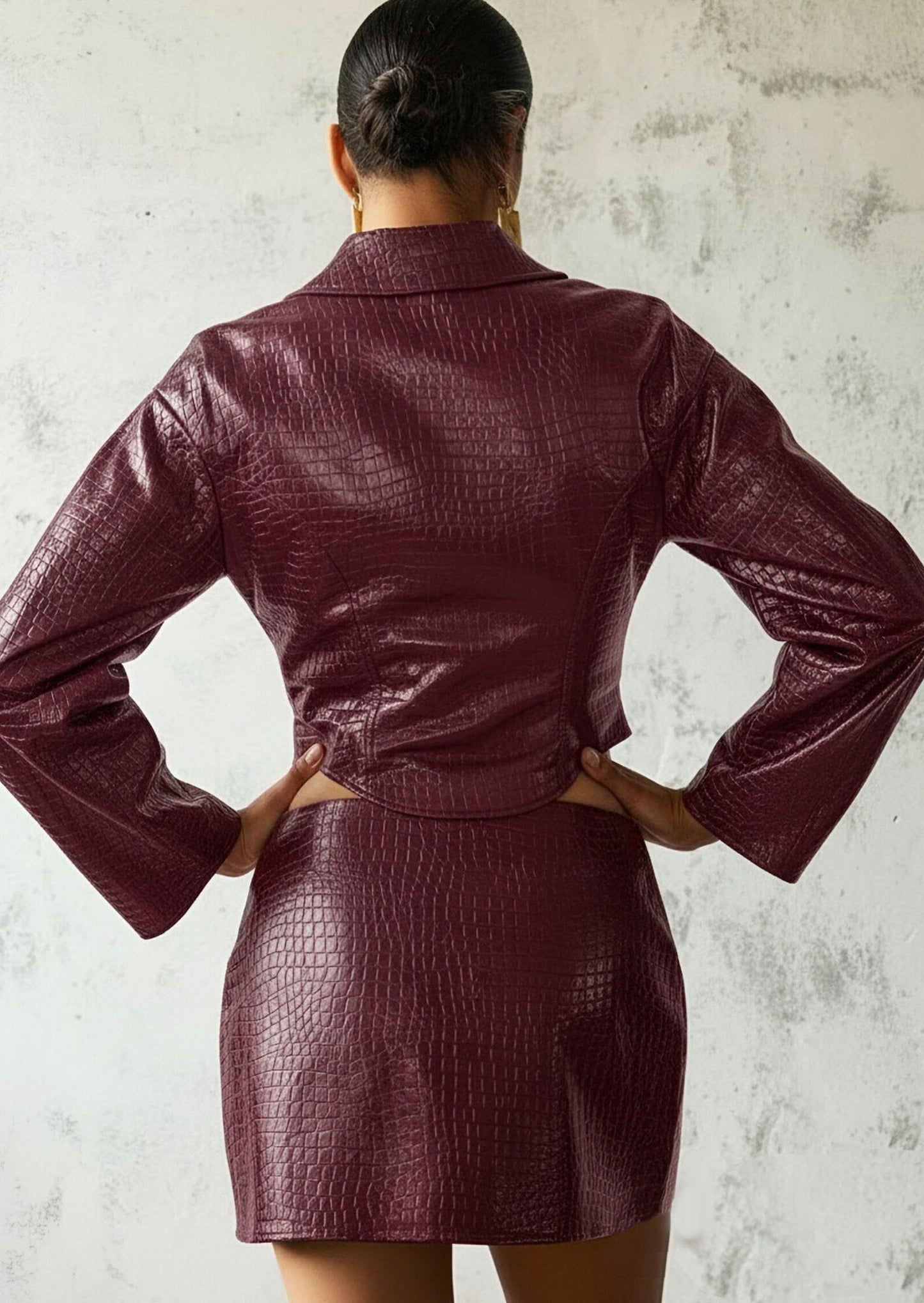 PU Leather Jacket & Mini Skirt Two-Piece Set