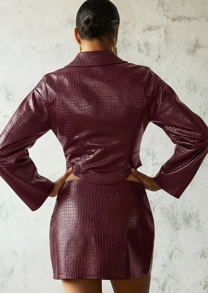 PU Leather Jacket & Mini Skirt Two-Piece Set