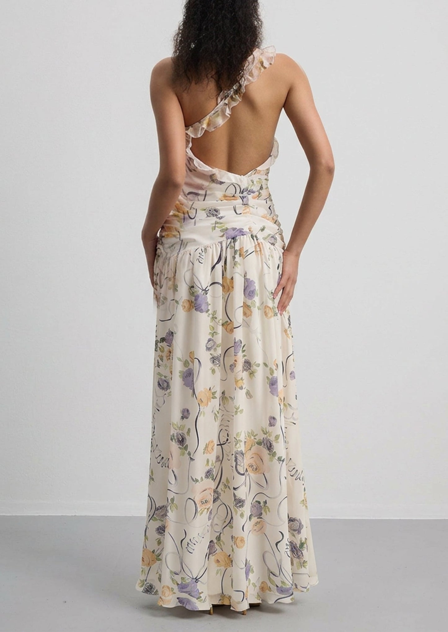 Bluma Floral Creponne One Shoulder Maxi Dress