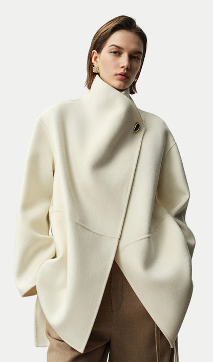 Asymmetrical Woo Cashmere Belted Coat