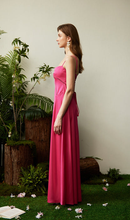 Satin Lace Up Maxi Dress