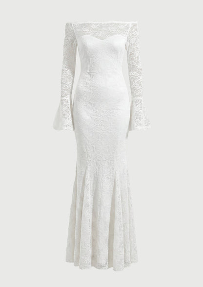 Clakely Off Shoulder Mermaid Lace Maxi Dress In White