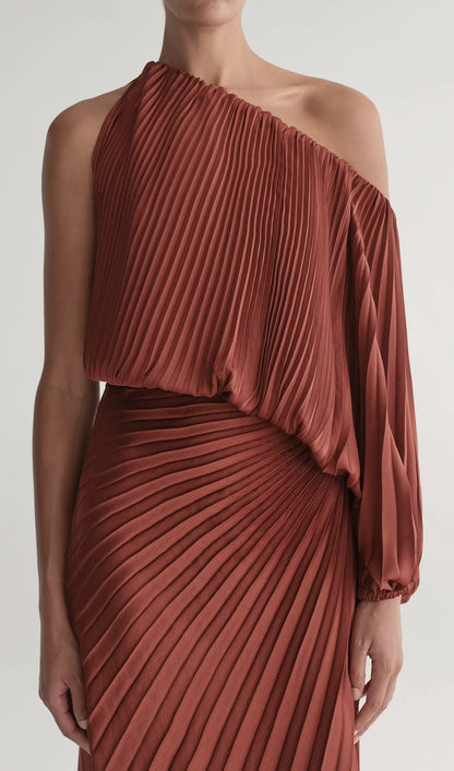 Pleated Asymmetric Top & Maxi Skirt Set